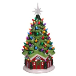 14.5" Light Up Green Village House Christmas Tree