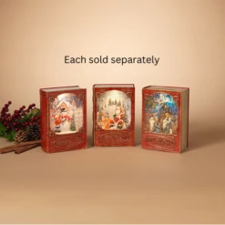 7.6" Battery Operated Lighted Spinning Water Globe Book With Holiday Figurine