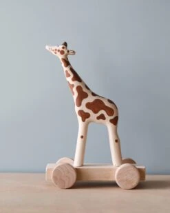 Handmade Wooden Giraffe Push Toy With Built-In Magnets