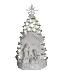 13" LED Light Up White Ceramic Nativity Tree