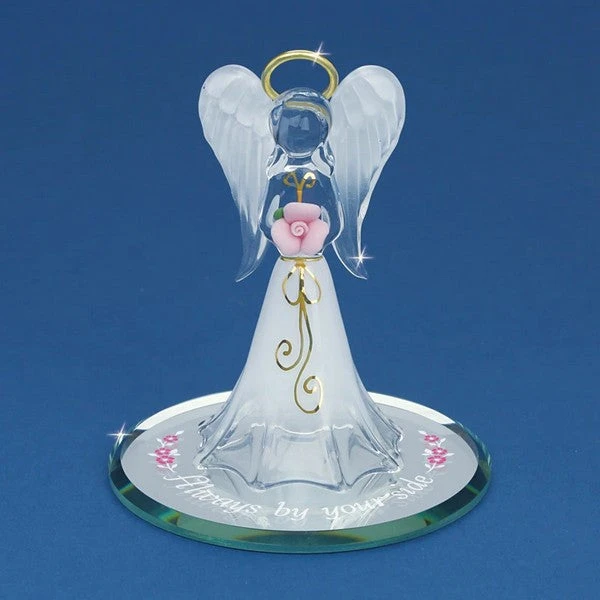 Angel By Your Side With Pink Rose Glass Figurine 3 Angel By Your Side With Pink Rose Glass Figurine