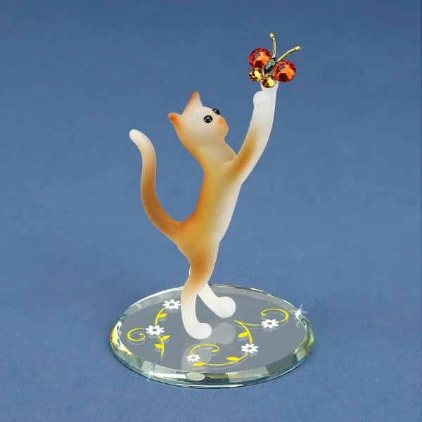 Glass Baron Tabby Cat With Butterfly Figurine 3 Glass Baron Tabby Cat With Butterfly Figurine