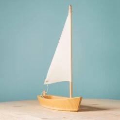 Handmade Wooden Sailboat -Toys Selection barca cu panza bej sailing boat beige 9783 4 16560652436252